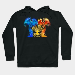 Fantasy Fire And Ice Phoenix Gold Tree Of Life Hoodie